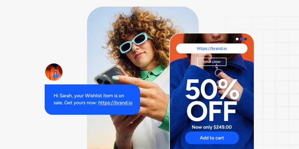 Women receiving SMS Landing Page about a 50% off sale offer